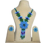 Joyashub Handcrafted Blue Floral Beaded Necklace and Earring Set