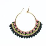 JOYASHUB  Pink, Green, and Black Beaded Hoop Earrings