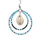 Joyashub Blue and Black Beaded Hoop Earrings with Shell Charm