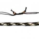 Joyashub Handcrafted Black and Gold Beaded Bracelet with Adjustable Closure