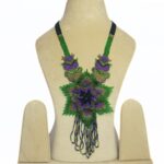 JOYASHUB Verdant Bloom Handcrafted Beaded Floral Necklace in Green and Purple